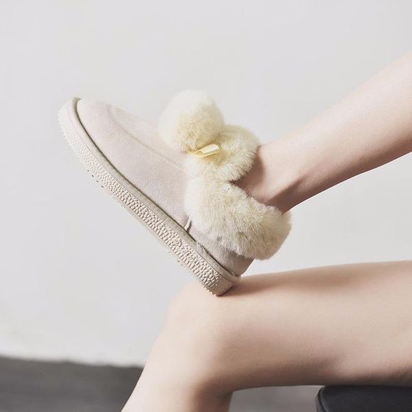 boots women natural fur warm snow fashion for leather winter ankle m6-84, Black