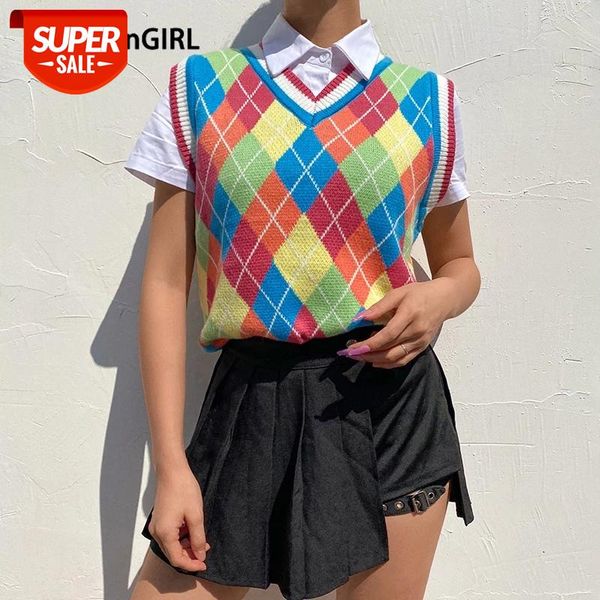 heyoungirl rainbow y2k knitted sweater vest argyle plaid tank crop jumper ladies women preppy style casual knitwear autumn #a44k, White
heyoungirl rainbow y2k knitted sweater vest argyle plaid tank crop jumper ladies women preppy style casual knitwear autumn #a44k, White