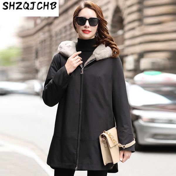 women's fur & faux jchb 2021 minimalist fashion mink hooded coat overcome winter, Black