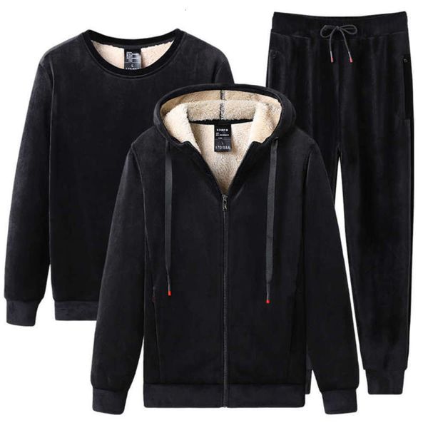 winter new men's three piece double face mink velvet coat warm pants simple solid color sweater suit hoodies for men, Black
winter new men's three piece double face mink velvet coat warm pants simple solid color sweater suit hoodies for men, Black