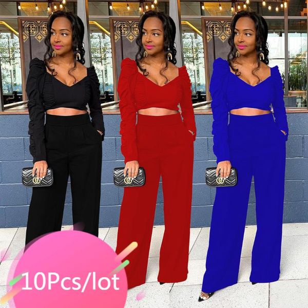 women's two piece pants bulk items wholesale lots set women puff sleeve square collar crop wide leg pant fall office lady classic outf, White
women's two piece pants bulk items wholesale lots set women puff sleeve square collar crop wide leg pant fall office lady classic outf, White