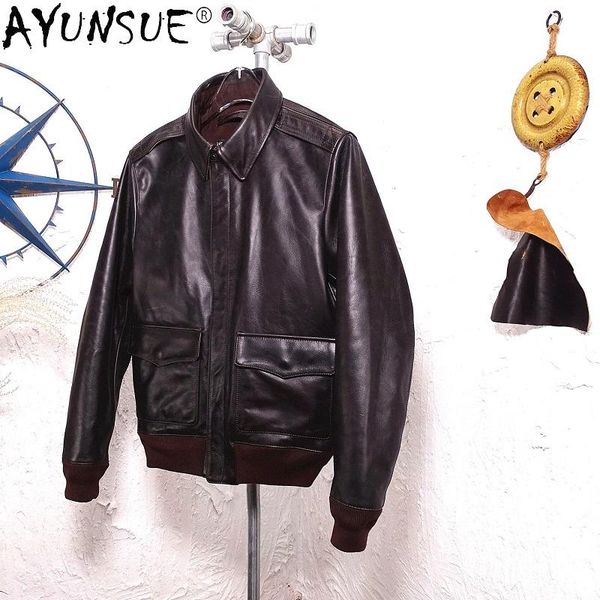 men's leather & faux ayunsue genuine jacket men spring autumn 2021 vintage brown cowhide coat bomber flight veste cuir homme kj6992, Black
men's leather & faux ayunsue genuine jacket men spring autumn 2021 vintage brown cowhide coat bomber flight veste cuir homme kj6992, Black