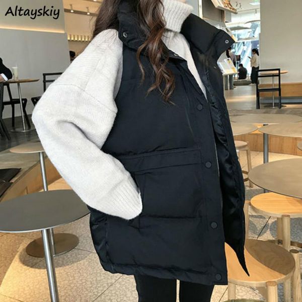 women's vests vest women solid single breasted pockets loose cotton padded puffer warm all-match simple ulzzang fashion winter females, Black;white
women's vests vest women solid single breasted pockets loose cotton padded puffer warm all-match simple ulzzang fashion winter females, Black;white