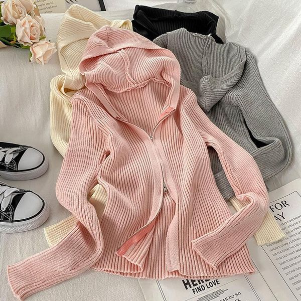 women's jackets hooded long sleeve knitted coat autumn 2021 fashion casual slim design double zipper conditioning sweater jacket, Black;brown
women's jackets hooded long sleeve knitted coat autumn 2021 fashion casual slim design double zipper conditioning sweater jacket, Black;brown