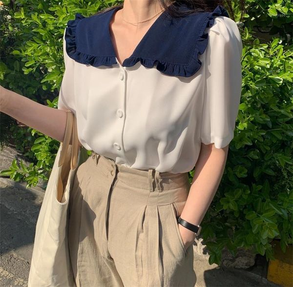 women's blouses & shirts summer 2021 women vintage simple turn-down collar short sleeve with button stylish korean style casual, White
women's blouses & shirts summer 2021 women vintage simple turn-down collar short sleeve with button stylish korean style casual, White