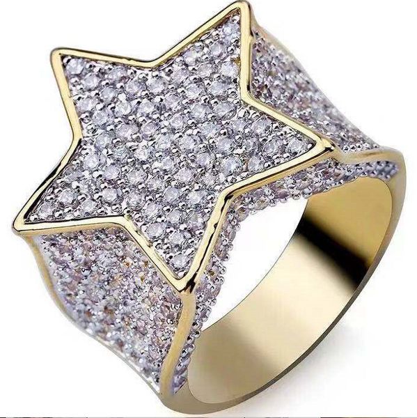 five pointed star men's ring real gold electroplating micro inlaid zircon hip hop trendsetter ring jewelry, Silver
five pointed star men's ring real gold electroplating micro inlaid zircon hip hop trendsetter ring jewelry, Silver