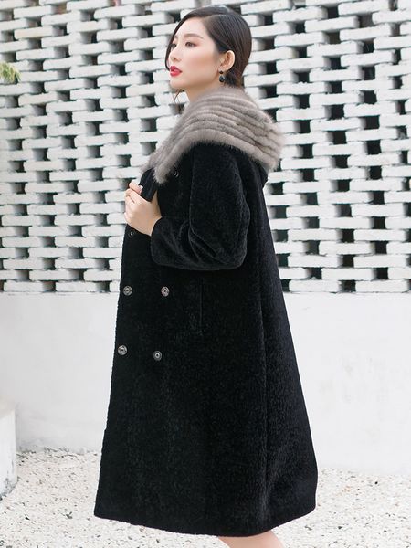 2021 new winter jacket women real sheep shearling wool coat female mink fur hooded long women's jackets kj900 l81s, Black
2021 new winter jacket women real sheep shearling wool coat female mink fur hooded long women's jackets kj900 l81s, Black