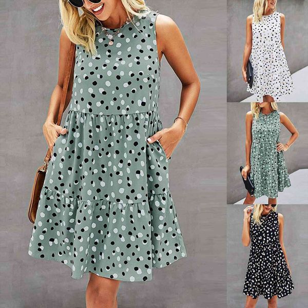summer dot prints sleeveless women dress a line loose swing t shirt with pockets vestidos mujer casual, Black;gray
summer dot prints sleeveless women dress a line loose swing t shirt with pockets vestidos mujer casual, Black;gray