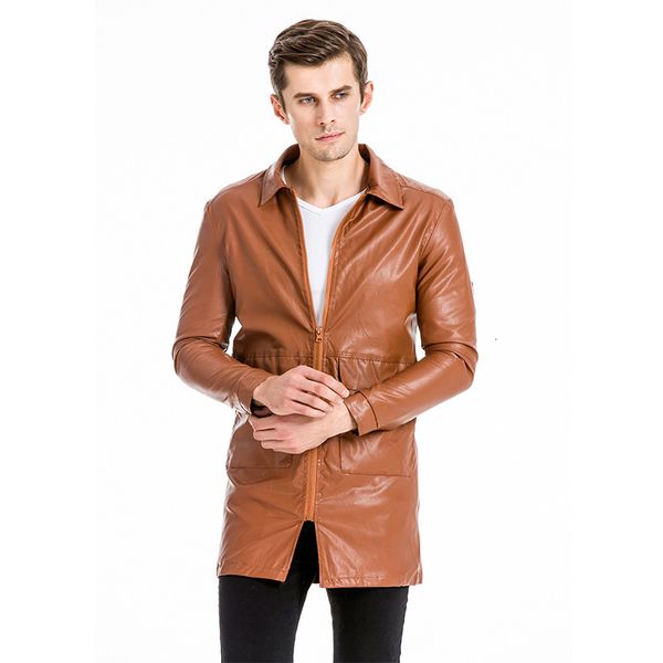 new men's long fashion zipper cardigan lapel jacket casual leather windbreaker, Black;brown
new men's long fashion zipper cardigan lapel jacket casual leather windbreaker, Black;brown
