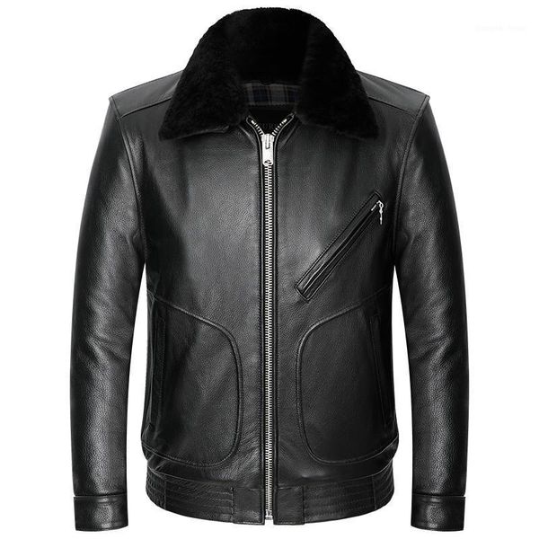 mens winter thick genuine leather jacket detachable wool collar windbreaker real cowhide coat men's & faux, Black
mens winter thick genuine leather jacket detachable wool collar windbreaker real cowhide coat men's & faux, Black