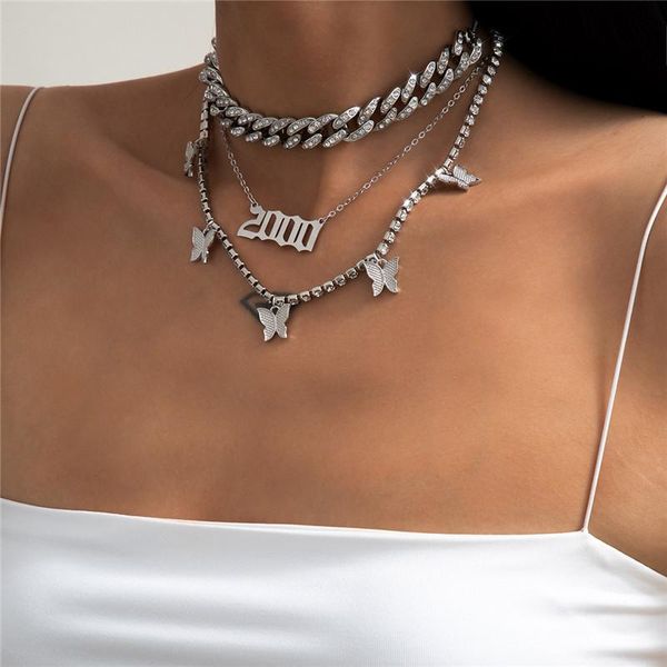 chains exaggerated atmosphere diamond studded cuban combination necklace fashion letter small butterfly set female jewelry, Silver
chains exaggerated atmosphere diamond studded cuban combination necklace fashion letter small butterfly set female jewelry, Silver