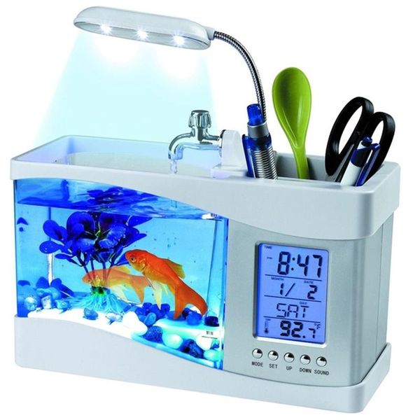 aquariums desksmall fish tank mini aquarium with led lamp light pen holder usb tanks lcd display timer clock
aquariums desksmall fish tank mini aquarium with led lamp light pen holder usb tanks lcd display timer clock