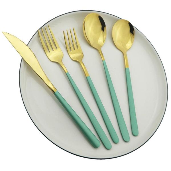 5pcs/set knives forks spoons flatware set green gold cutlery set stainless steel dinnerware kitchen tableware silverware
5pcs/set knives forks spoons flatware set green gold cutlery set stainless steel dinnerware kitchen tableware silverware