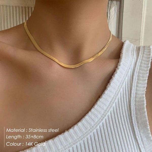chokers flat snake chain stainless steel short necklaces 14k gold personality fashion party wedding engagement jewelry, Golden;silver
chokers flat snake chain stainless steel short necklaces 14k gold personality fashion party wedding engagement jewelry, Golden;silver