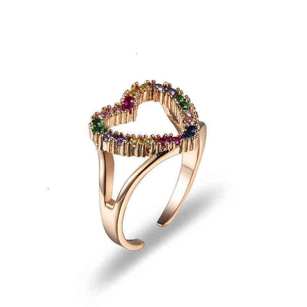 ring rose gold rainbow zircon jewelry women's hand, Slivery;golden