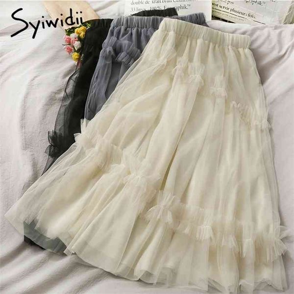 mesh spliced ruffles skirt women high waist mid-calf elastic casual solid a-line spring korean fashion skirts 210607, Black
mesh spliced ruffles skirt women high waist mid-calf elastic casual solid a-line spring korean fashion skirts 210607, Black