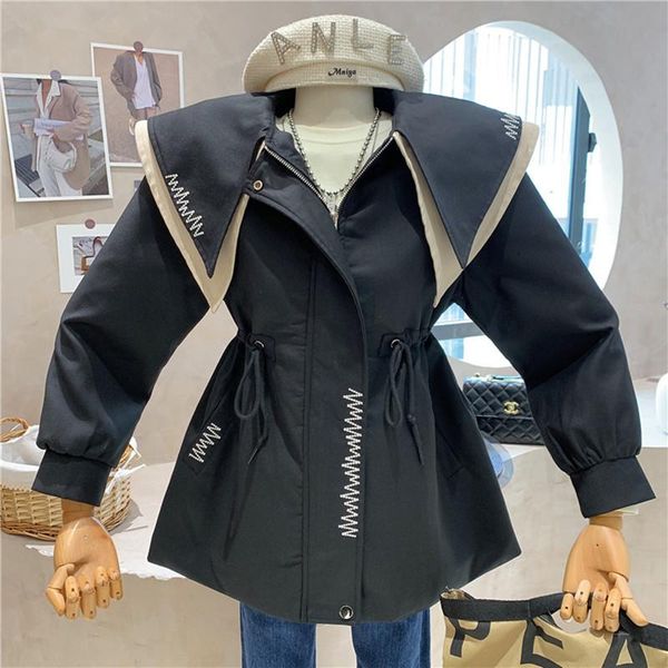 women's trench coats niche design clothing 2021 autumn winter lace up sailor collar windbreaker versatile thin coat jacket, Tan;black
women's trench coats niche design clothing 2021 autumn winter lace up sailor collar windbreaker versatile thin coat jacket, Tan;black