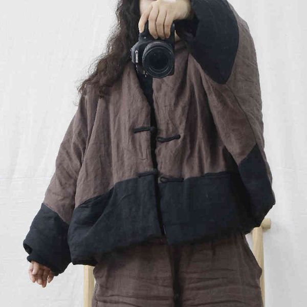 johnature - women's vintage linen , v-neck long sve and warm button, original coat in autumn 2021, Black
johnature - women's vintage linen , v-neck long sve and warm button, original coat in autumn 2021, Black