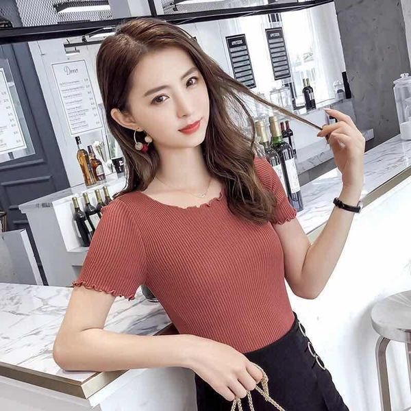 women's t-shirt ice silk short sleeve solid color knitted for summer slim high waist round neck lace top, White
women's t-shirt ice silk short sleeve solid color knitted for summer slim high waist round neck lace top, White
