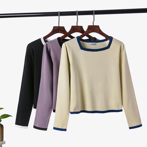 women square collar loose knitted korean sweater autumn elastic knit knitwear winter solid casual pullovers 2021, White;black
women square collar loose knitted korean sweater autumn elastic knit knitwear winter solid casual pullovers 2021, White;black