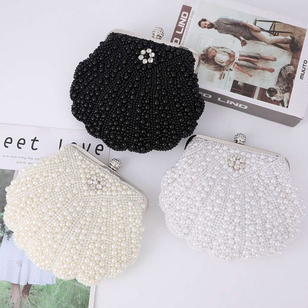 straight fashion elegant shell pearl dinner foreign style large space hand hold evening bag