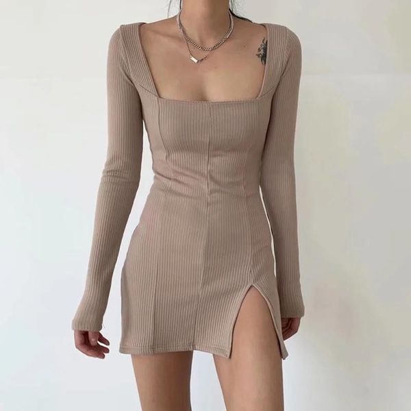 casual dresses shinysweety 2021 spring elegant woman stretchy slim square collar slit ribbed knitted mini dress female party, Black;gray
casual dresses shinysweety 2021 spring elegant woman stretchy slim square collar slit ribbed knitted mini dress female party, Black;gray