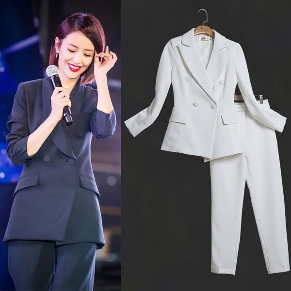 women autumn and winter new fashion slim ol female station small jacket nine pants suit ms 7ir5, White;black
women autumn and winter new fashion slim ol female station small jacket nine pants suit ms 7ir5, White;black