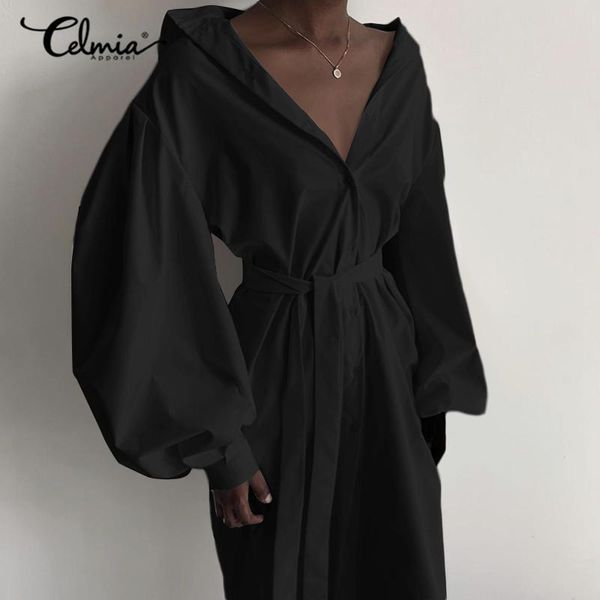 casual dresses celmia women shirt 2021 fashion lantern sleeve belted midi vestidos trun down collar loose buttons waisted robe, Black;gray
casual dresses celmia women shirt 2021 fashion lantern sleeve belted midi vestidos trun down collar loose buttons waisted robe, Black;gray