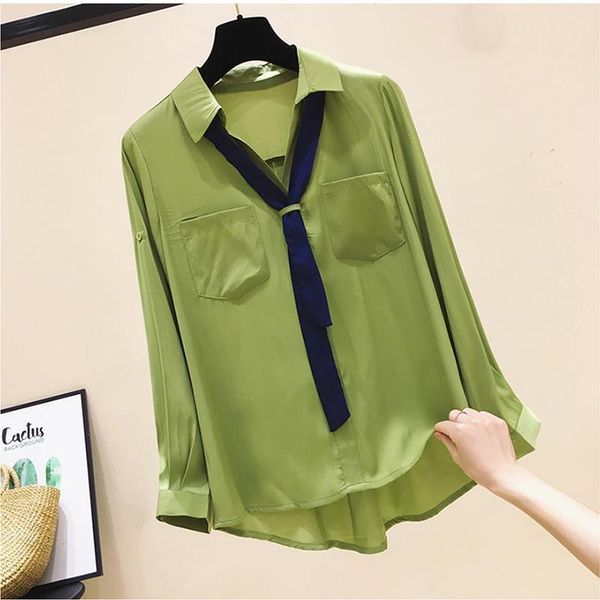 women's blouses & shirts blouse women shirt tie long sleeve loose blusas mujer de moda, White
women's blouses & shirts blouse women shirt tie long sleeve loose blusas mujer de moda, White