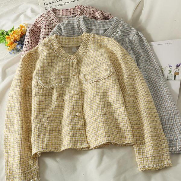 women's jackets women elegant sweet o-neck beading plaid jacket lady slim high waist short cardigan top, Black;brown
women's jackets women elegant sweet o-neck beading plaid jacket lady slim high waist short cardigan top, Black;brown