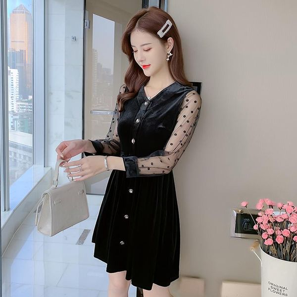 casual dresses coigarsam full sleeve women dress french style mesh black 683, Black;gray
casual dresses coigarsam full sleeve women dress french style mesh black 683, Black;gray