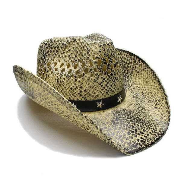 cloches retro women men summer straw wide brim beach hollow-out western cowgirl fedora cowboy hat five-pointed star leather band 58cm, Blue;gray
cloches retro women men summer straw wide brim beach hollow-out western cowgirl fedora cowboy hat five-pointed star leather band 58cm, Blue;gray