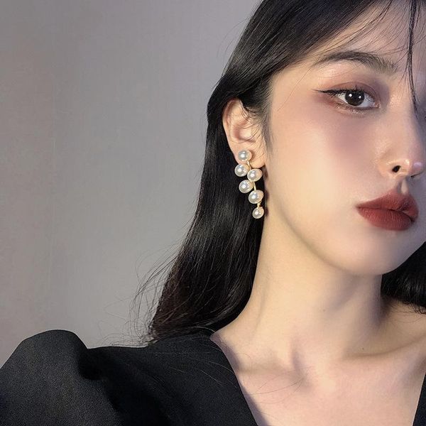 stud 2021 summer geometric long pearl earrings female retro simple temperament fashion party ear jewelry, Golden;silver