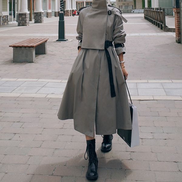women's leather & faux female autumn british high-end sturdy long fashion sleeve casual loose over the knee trench coat uz36, Black
women's leather & faux female autumn british high-end sturdy long fashion sleeve casual loose over the knee trench coat uz36, Black