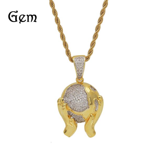 2019 hip hop new hand earth pendant men's and women's bronze zircon star necklace personality trend jewelry, Silver
2019 hip hop new hand earth pendant men's and women's bronze zircon star necklace personality trend jewelry, Silver