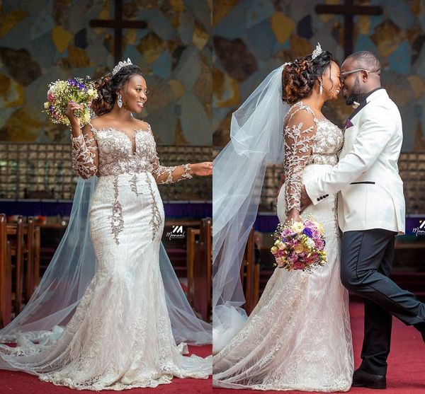african plus size mermaid wedding dresses arabic aso ebi luxurious lace beaded sheer o-neck illusion long sleeve bridal gowns, White
african plus size mermaid wedding dresses arabic aso ebi luxurious lace beaded sheer o-neck illusion long sleeve bridal gowns, White