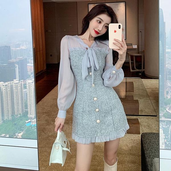 casual dresses autumn vintage see-through chiffon patchwork tweed dress women bow neck long sleeve single-breasted button short, Black;gray
casual dresses autumn vintage see-through chiffon patchwork tweed dress women bow neck long sleeve single-breasted button short, Black;gray