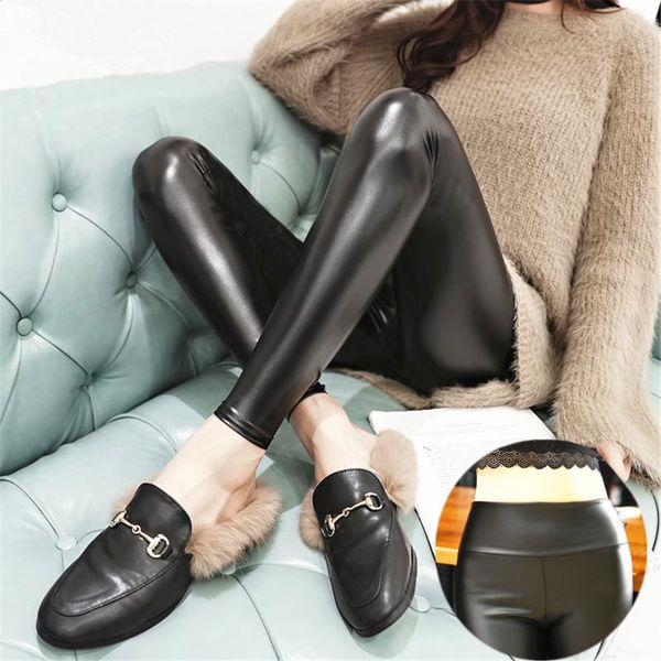women's leggings leather pants women spring autumn high waist thickening stretch feet, Black
women's leggings leather pants women spring autumn high waist thickening stretch feet, Black