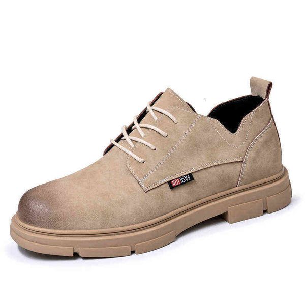 2021 round head low rubber beige brown two-layer cow leather lightweight breathable fashion sho tooling men