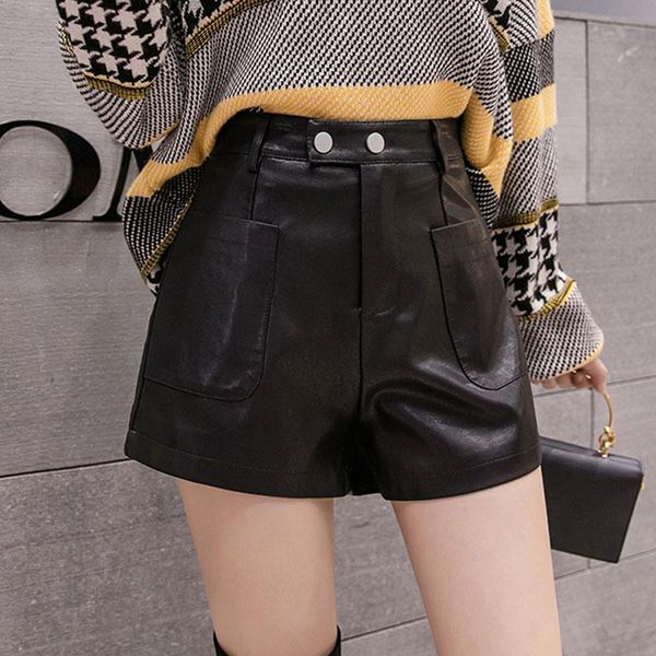 women's shorts 2021 pu leather short pants with pockets female loose casual vintage ladies solid h421, White;black
women's shorts 2021 pu leather short pants with pockets female loose casual vintage ladies solid h421, White;black