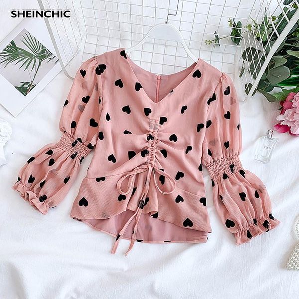 women's blouses & shirts summer 2021 sweet chiffon women short blouse elegant lovely puff sleeve drawstring blusas casual v neck pink w, White
women's blouses & shirts summer 2021 sweet chiffon women short blouse elegant lovely puff sleeve drawstring blusas casual v neck pink w, White