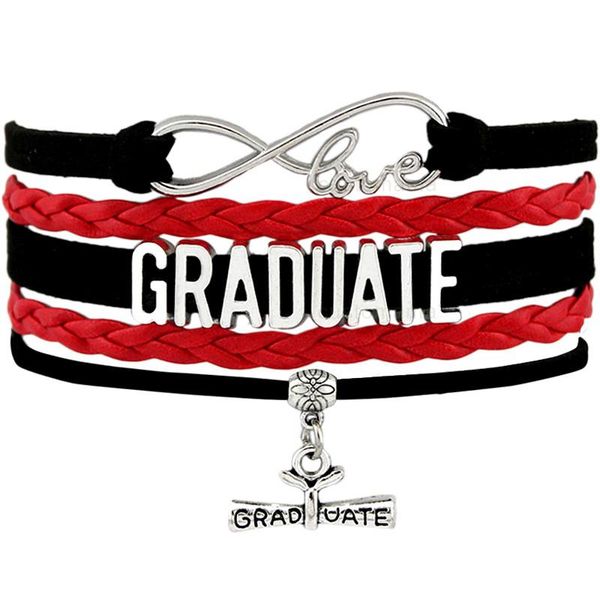 charm bracelets graduation senior 2021 square college cap infinity love handmade jewelry women men gift, Golden;silver