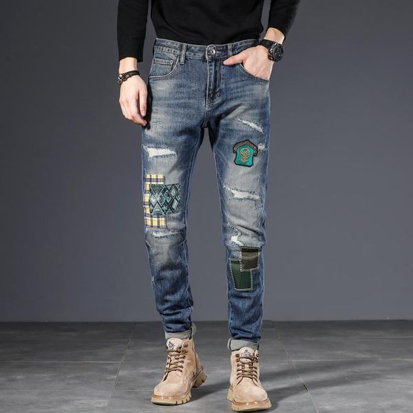 men's jeans european american street fashion men retro blue elastic slim fit ripped patches designer hip hop denim pants
men's jeans european american street fashion men retro blue elastic slim fit ripped patches designer hip hop denim pants