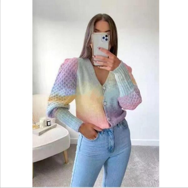 women's knits & tees women rainbow cardigan button knit gradient sweater lantern sleeve sueters de mujer korean fashion, White
women's knits & tees women rainbow cardigan button knit gradient sweater lantern sleeve sueters de mujer korean fashion, White