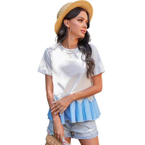 2021 spring new style european and american women's foreign trade stitching lace loose round neck short-sleeved t-shirt blouse, in, White
2021 spring new style european and american women's foreign trade stitching lace loose round neck short-sleeved t-shirt blouse, in, White