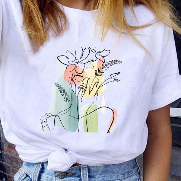 women's t-shirt women graphic fashion watercolor floral face printing casual style 90s lady print female clothes tees tshirt, White 
women's t-shirt women graphic fashion watercolor floral face printing casual style 90s lady print female clothes tees tshirt, White