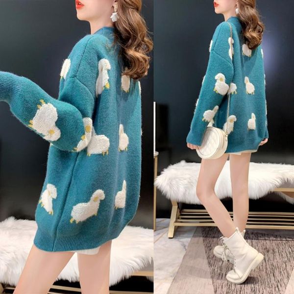 women's sweaters women cute cartoon sheep sweater long sleeve o-neck oversized knit jumper, White;black
women's sweaters women cute cartoon sheep sweater long sleeve o-neck oversized knit jumper, White;black