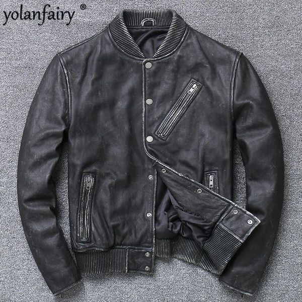 men's leather & faux vintage genuine jacket men grey cow coat motorcycle biker mens spring autumn chaqueta cuero hombre y13, Black
men's leather & faux vintage genuine jacket men grey cow coat motorcycle biker mens spring autumn chaqueta cuero hombre y13, Black