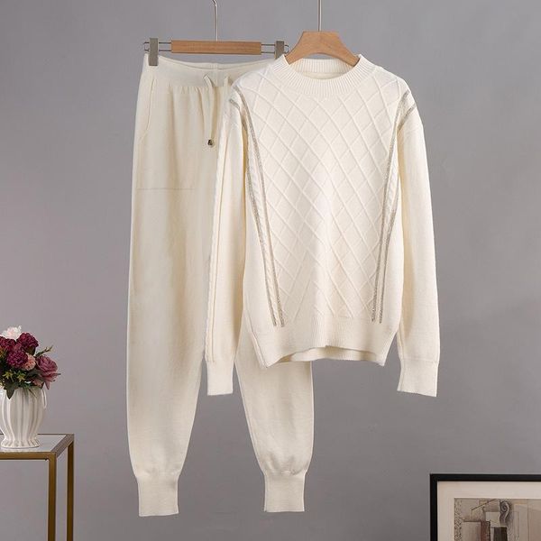 women's two piece pants autumn oversized women knitted tracksuits winter o neck diamonds sweater and harem set 2 warm suit outfits, White
women's two piece pants autumn oversized women knitted tracksuits winter o neck diamonds sweater and harem set 2 warm suit outfits, White