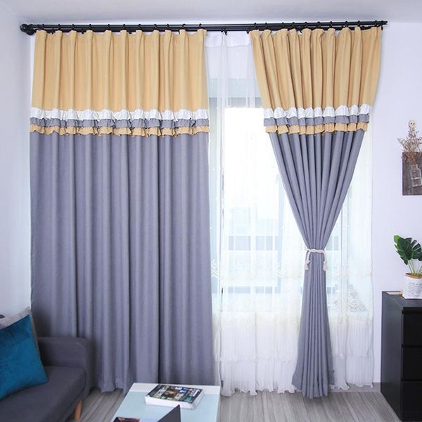 curtain & drapes american country modern minimalist high shading stitching jacquard curtains for living room bedroom pastoral